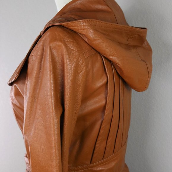 Vintage Boho 70's Leather Trench Coat with Hood Size S - Picture 6 of 14